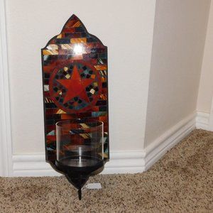 Mosaic Glass Wall hung Pillar Candle Holder w/ Texas Star New! Western Lodge